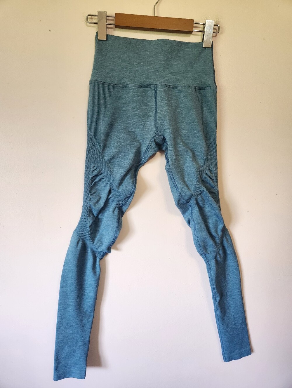 Alphalete Halo Seamless High Waisted Leggings Heather Teal Blue Workout Gym S